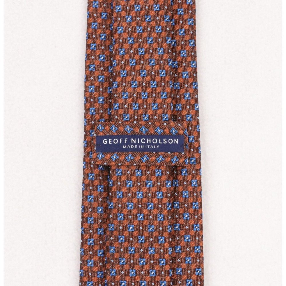 Geoff Nicholson Silk Neck Tie Brown Blue Geometric Pattern Made In Italy - Picture 3 of 8